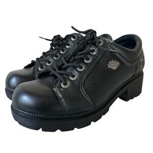 Vintage Harley Davidson Tia leather lace up chunky heel Y2K bikercore logo 8